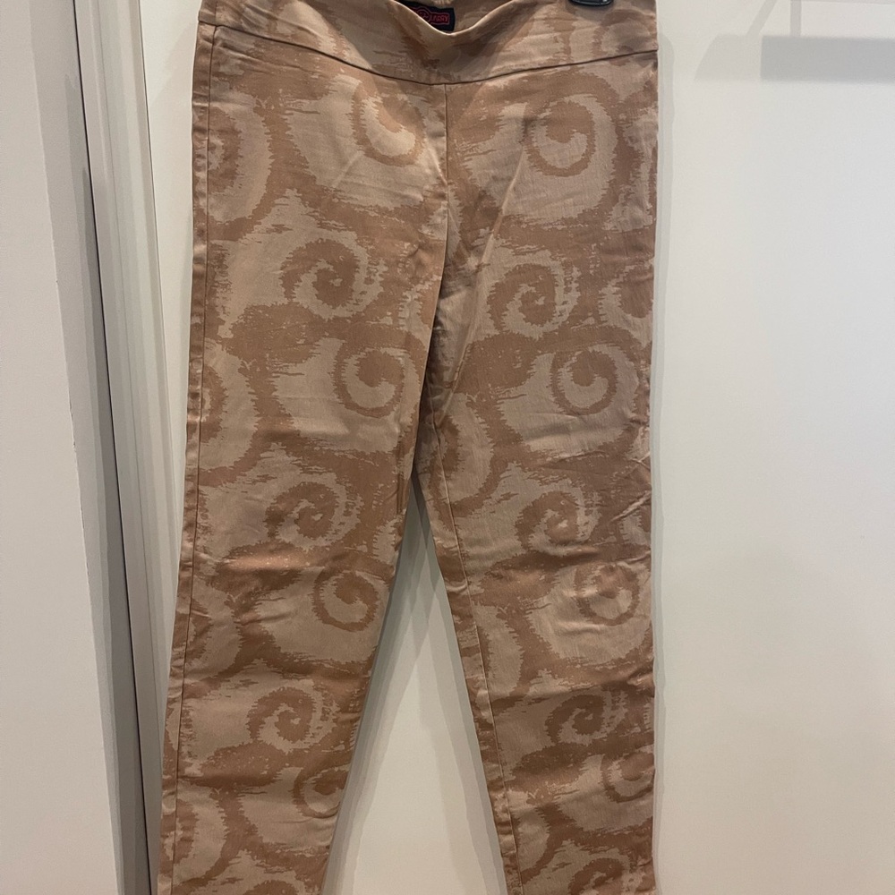 Stylish Tan Swirl Patterned Straight Leg Pants
